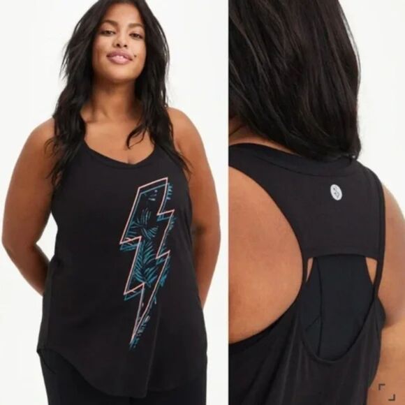 Torrid Active- Black Neon Palm Lightning Bolt Cut-Out Racerback Tank Top, Sz 1X - Picture 1 of 4